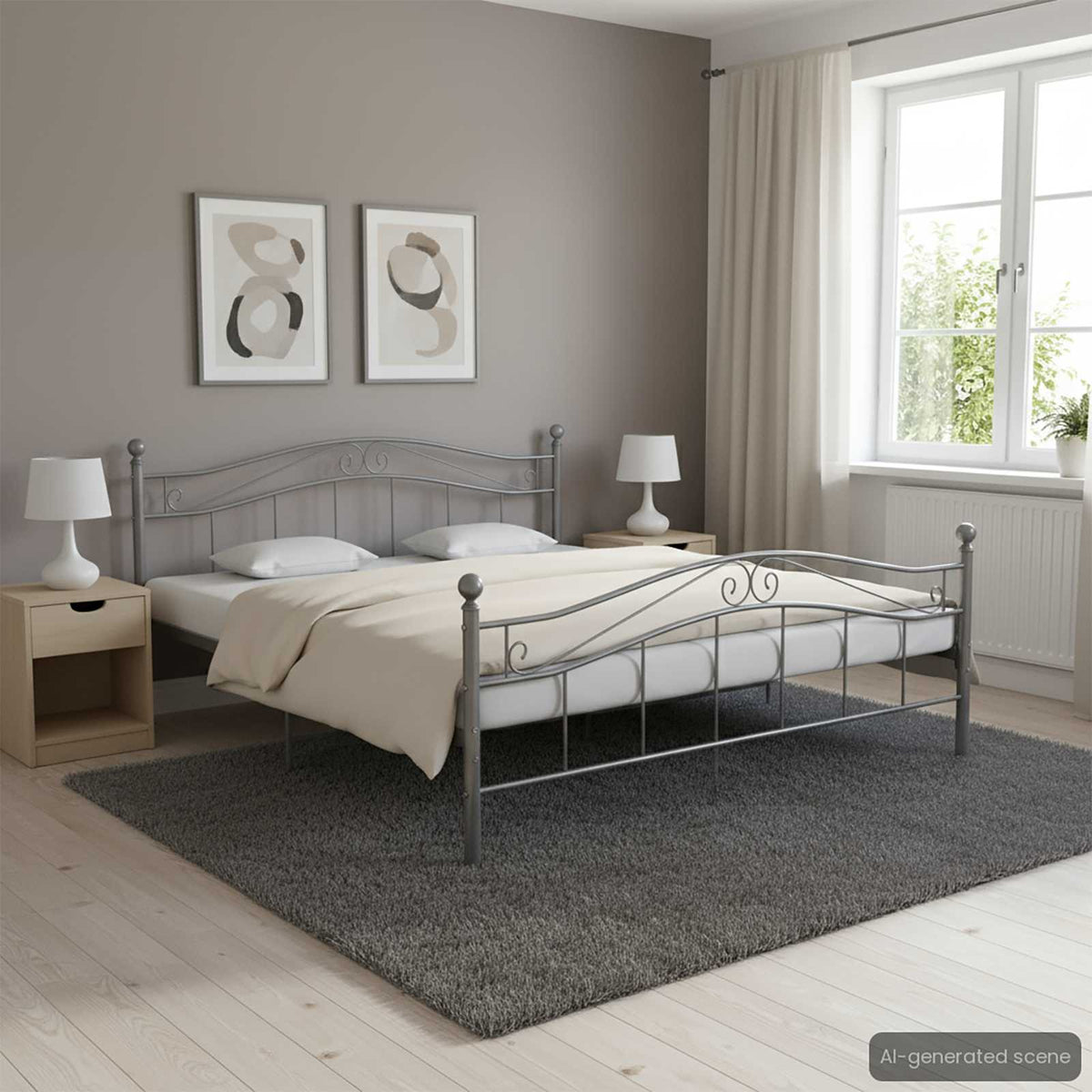 Bett Grau Metall 200x200 cm