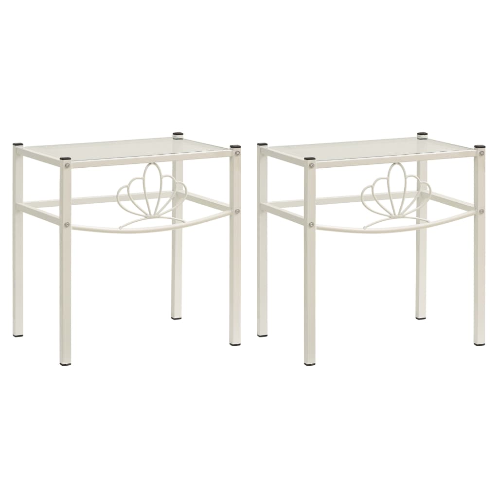 Nachttische 2 Stk. Weiß Transparent Metall und Glas