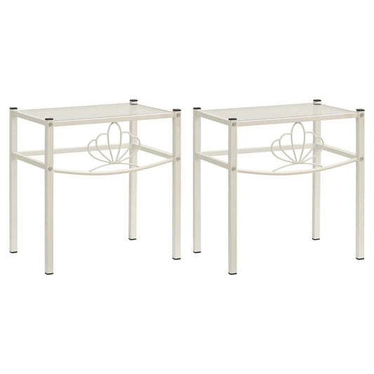 Nachttische 2 Stk. Weiß Transparent Metall und Glas