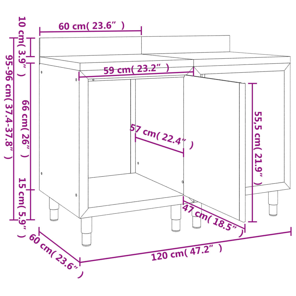 Arbeitsschrank 120x60x96 cm Edelstahl