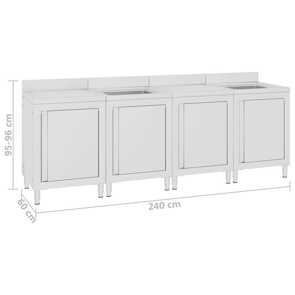 Gastro-Spülenunterschrank 240x60x96 cm Edelstahl