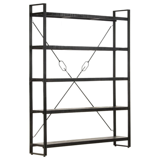 Bookcase 5 compartments black 140x30x180 cm mango solid wood