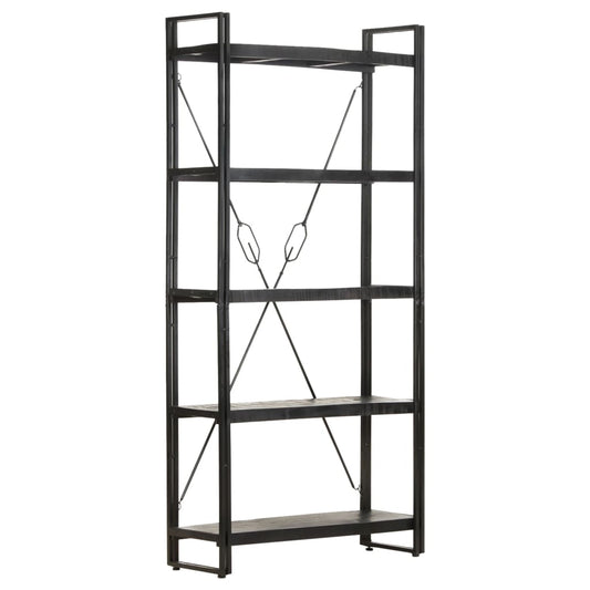 Bookcase 5 compartments black 90x30x180 cm mango solid wood