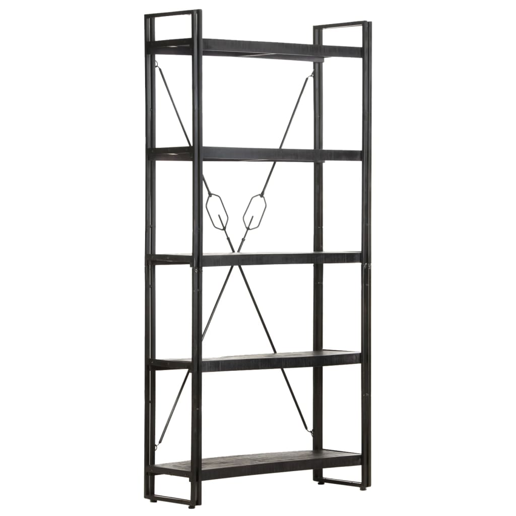 Bookcase 5 compartments black 90x30x180 cm mango solid wood