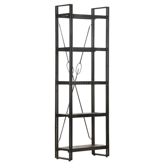 Bookcase 5 compartments black 60x30x180 cm mango solid wood