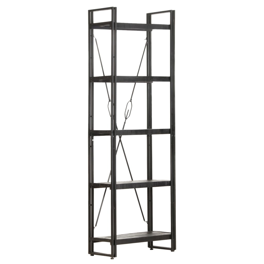 Bookcase 5 compartments black 60x30x180 cm mango solid wood
