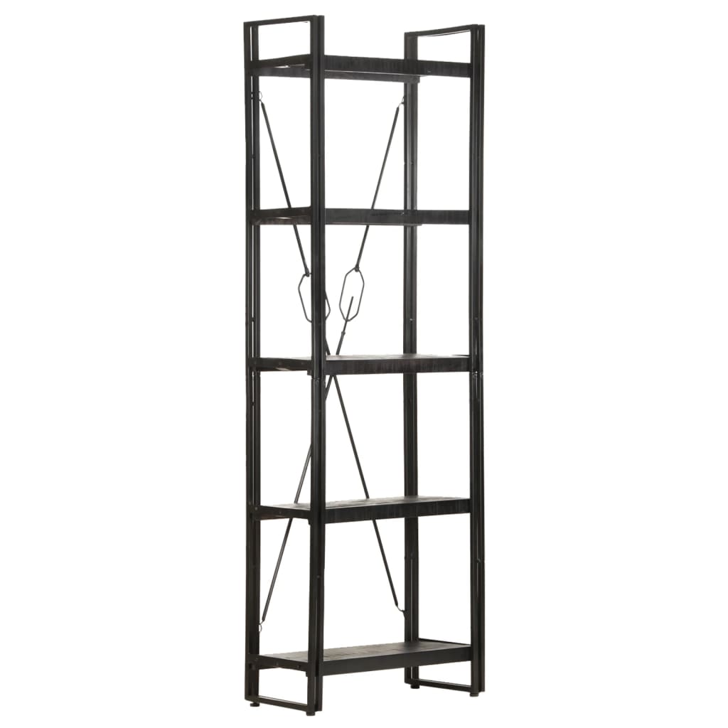 Bookcase 5 compartments black 60x30x180 cm mango solid wood