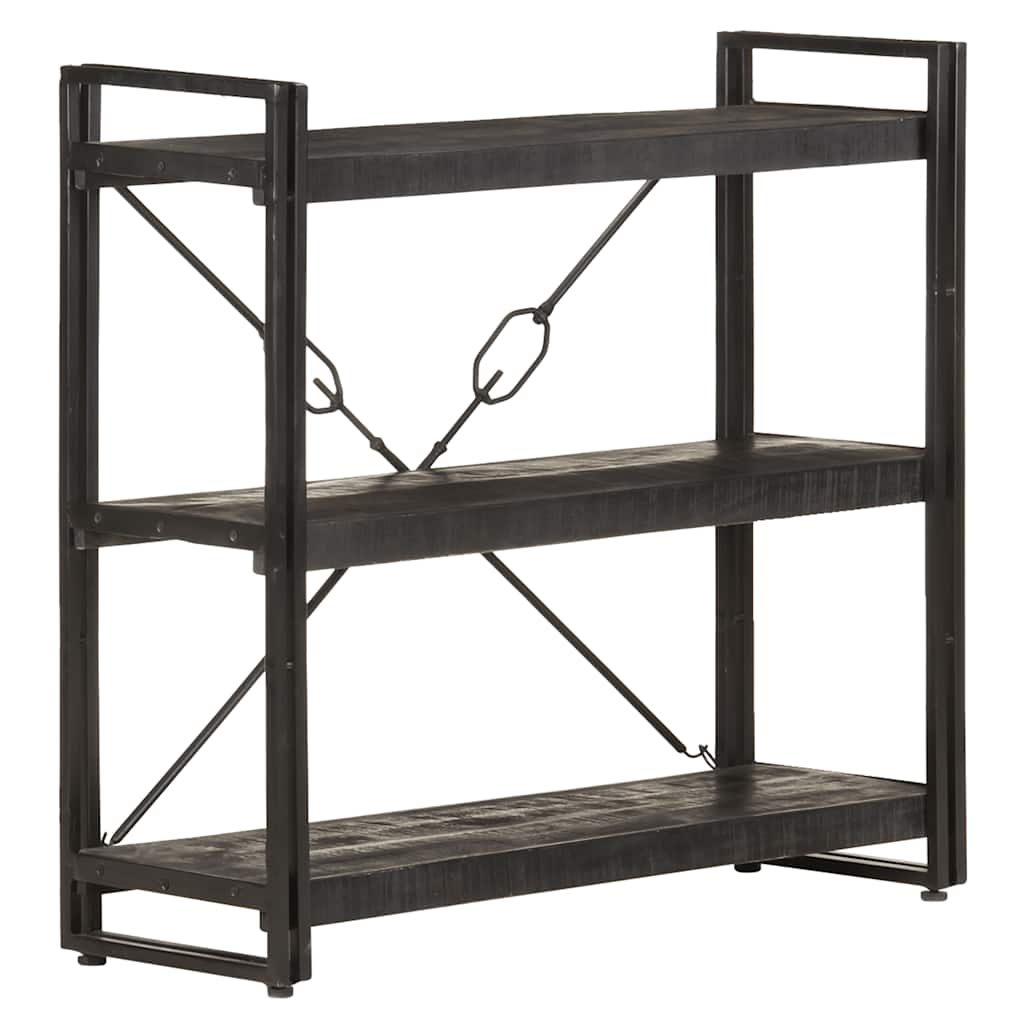 Bücherregal 3 Fächer Schwarz 90x30x80 cm Mango Massivholz