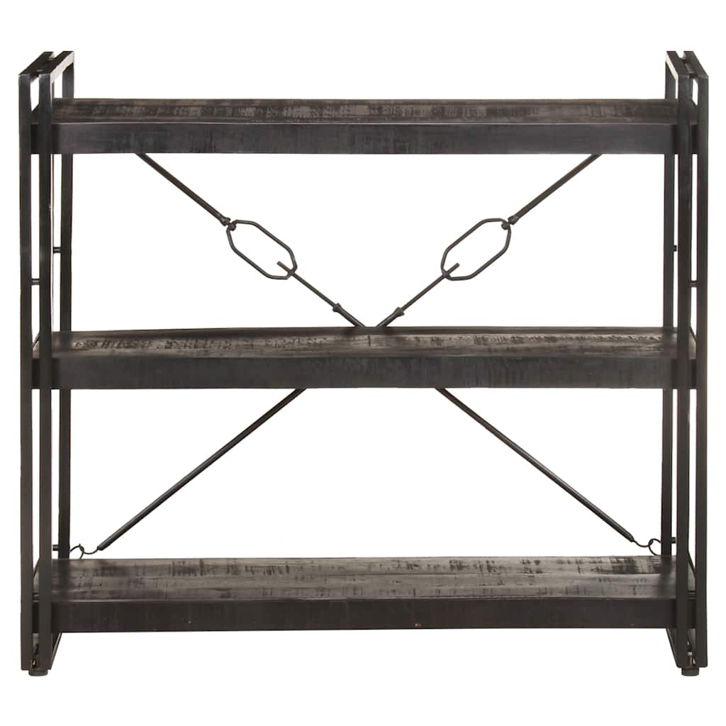 Bücherregal 3 Fächer Schwarz 90x30x80 cm Mango Massivholz