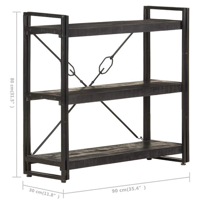 Bücherregal 3 Fächer Schwarz 90x30x80 cm Mango Massivholz