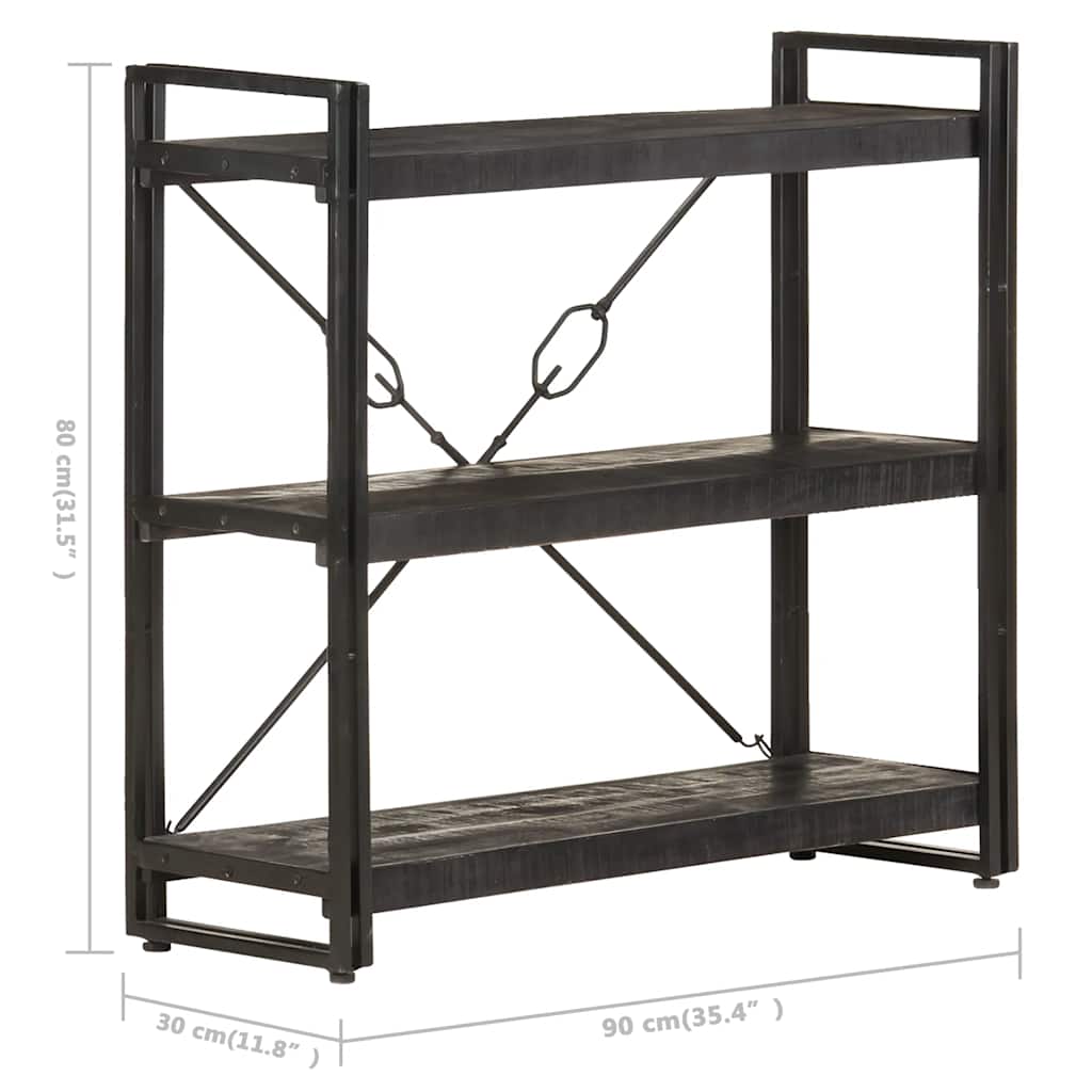 Bücherregal 3 Fächer Schwarz 90x30x80 cm Mango Massivholz