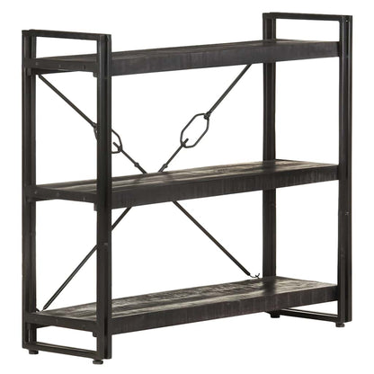 Bücherregal 3 Fächer Schwarz 90x30x80 cm Mango Massivholz