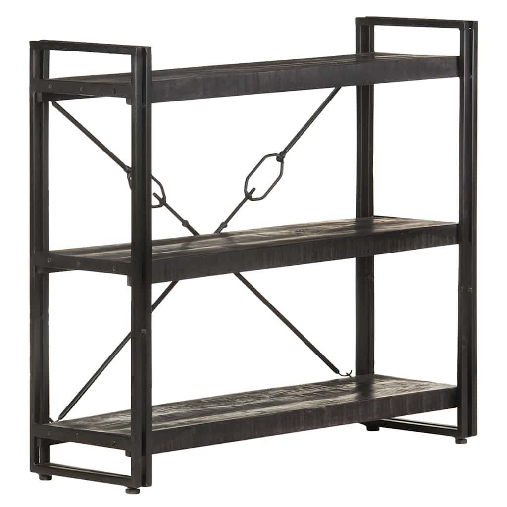 Bücherregal 3 Fächer Schwarz 90x30x80 cm Mango Massivholz