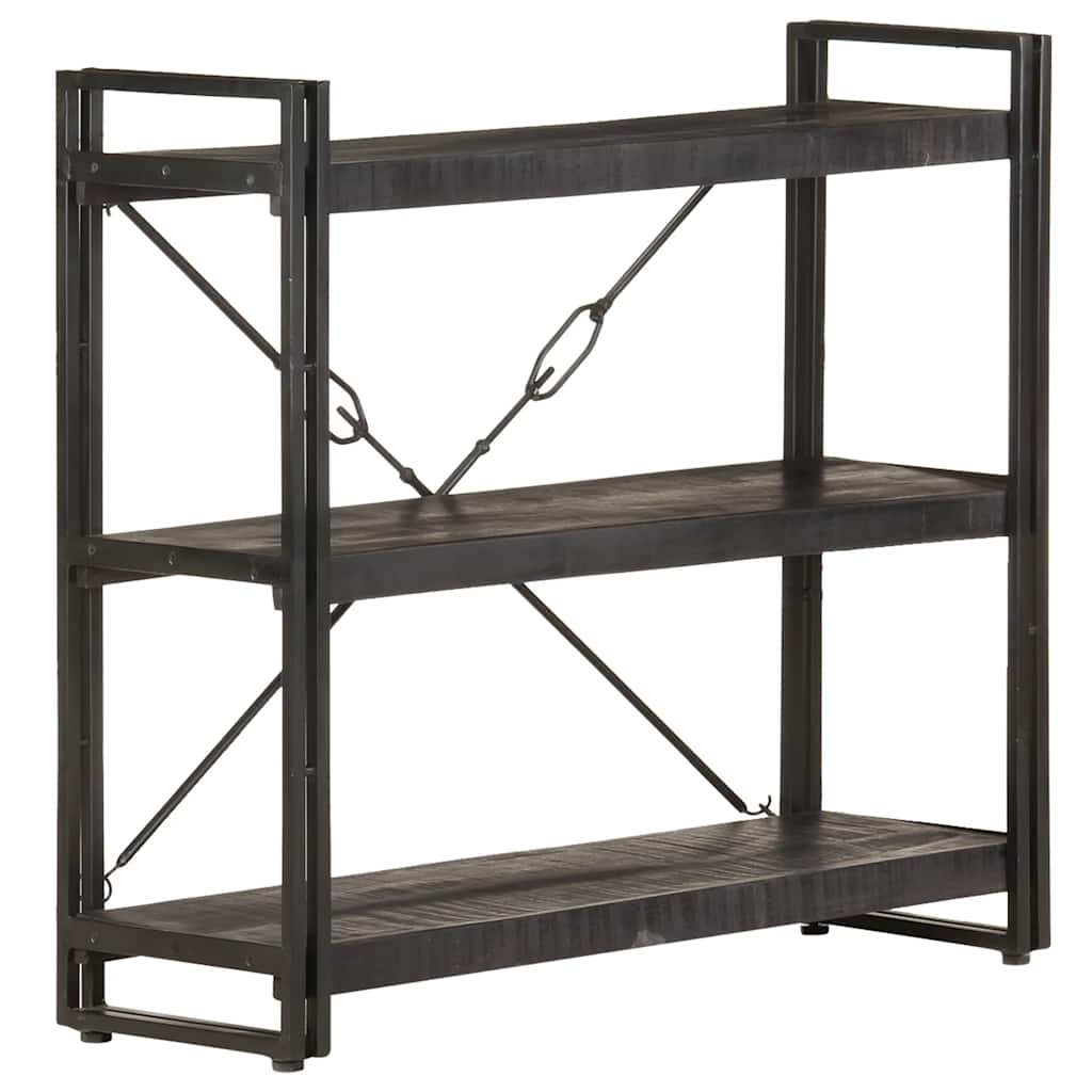 Bücherregal 3 Fächer Schwarz 90x30x80 cm Mango Massivholz