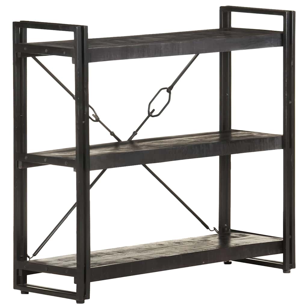 Bücherregal 3 Fächer Schwarz 90x30x80 cm Mango Massivholz