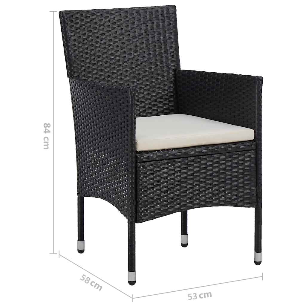 5-tlg. Garten-Essgruppe Schwarz Poly Rattan und Glas