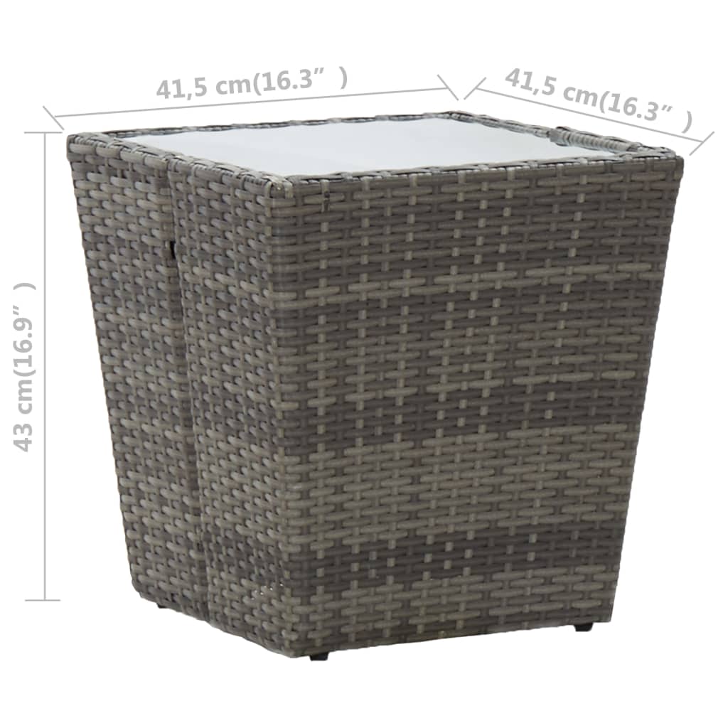 3-tlg. Bistro-Set Poly Rattan und Hartglas Grau