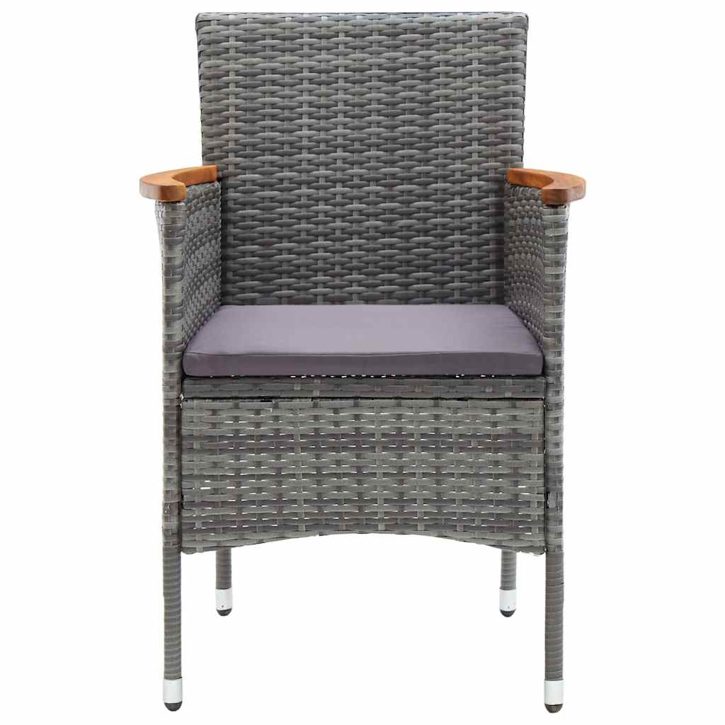 3-tlg. Bistro-Set Poly Rattan und Hartglas Grau