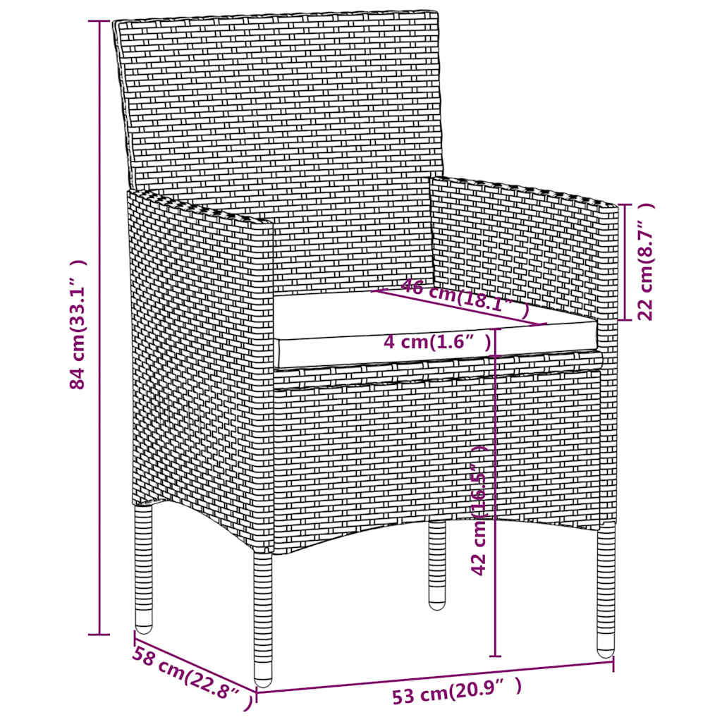 5-tlg. Garten-Bistro-Set Poly Rattan und Hartglas Grau