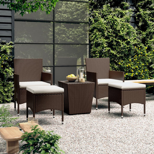 5-tlg. Bistro-Set Poly Rattan und Hartglas Braun