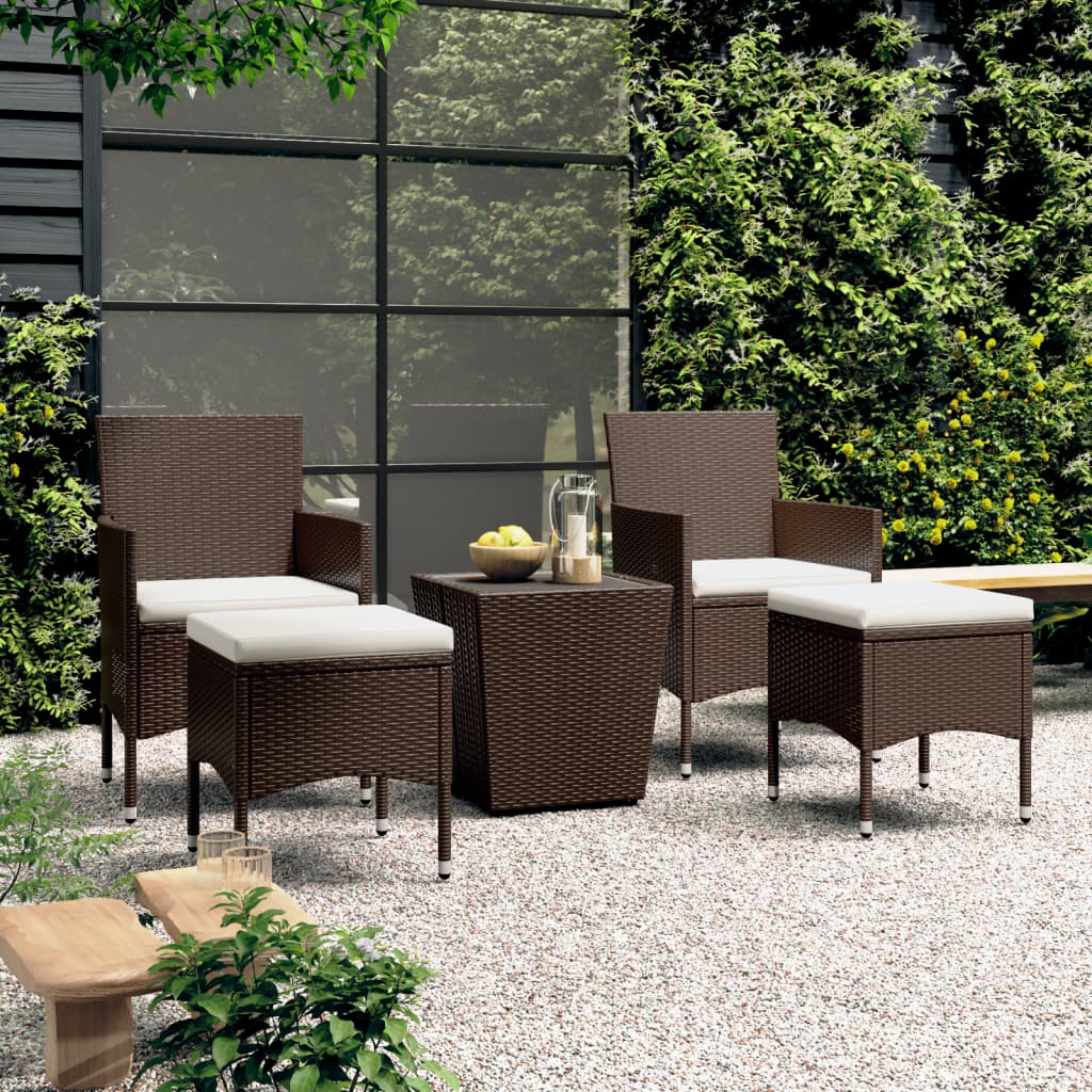 5-tlg. Bistro-Set Poly Rattan und Hartglas Braun