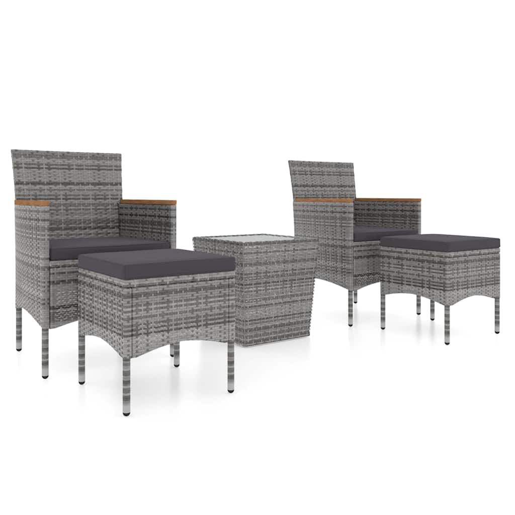5-tlg. Garten-Bistro-Set Poly Rattan und Hartglas Grau