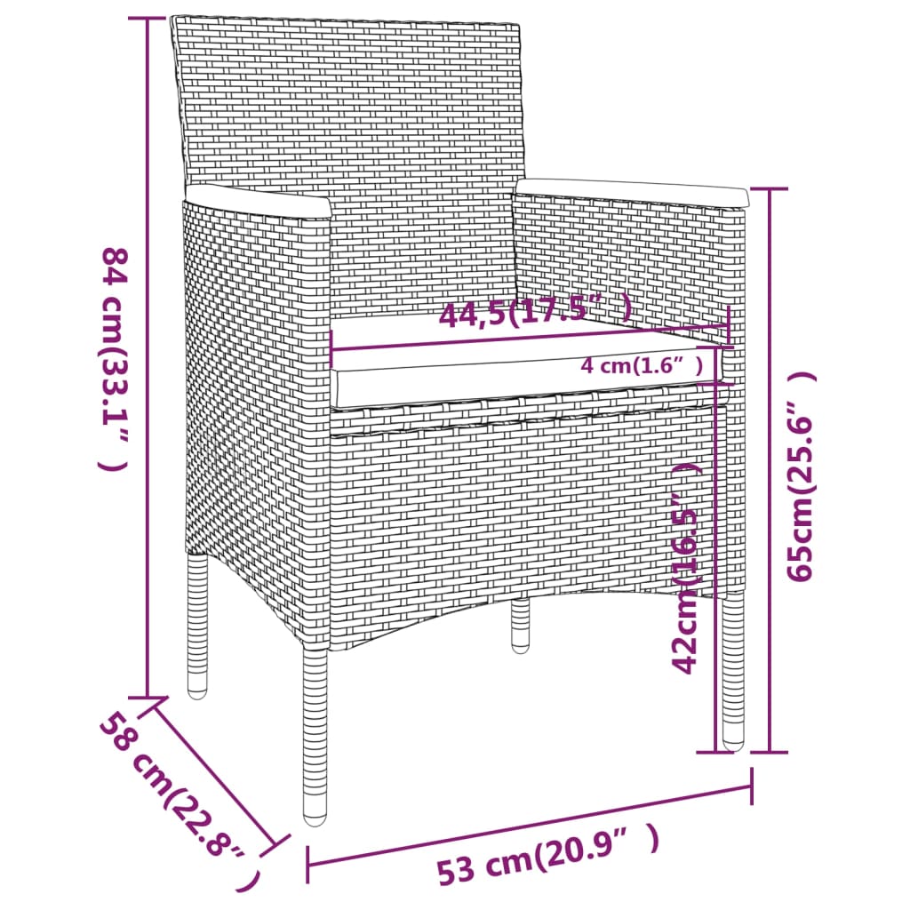 5-tlg. Garten-Bistro-Set Poly Rattan und Hartglas Grau