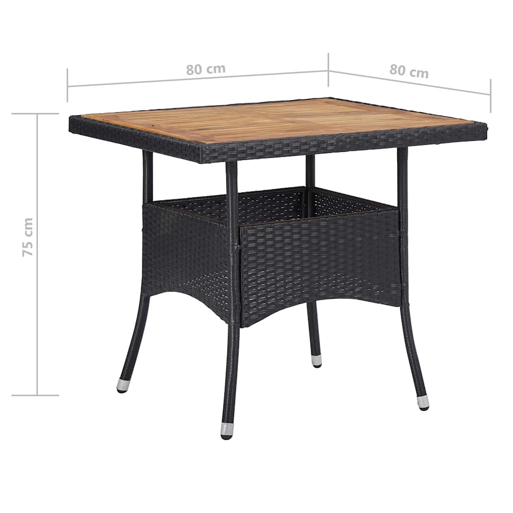3-tlg. Garten-Essgruppe Poly Rattan und Akazienholz Schwarz