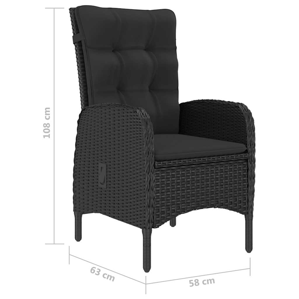 5-tlg. Garten-Essgruppe Poly Rattan und Akazienholz Schwarz