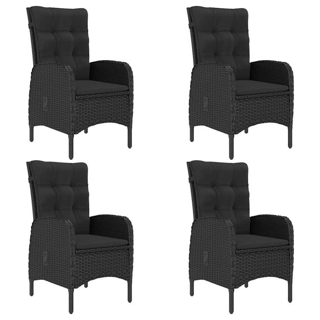 5-tlg. Garten-Essgruppe Poly Rattan und Akazienholz Schwarz