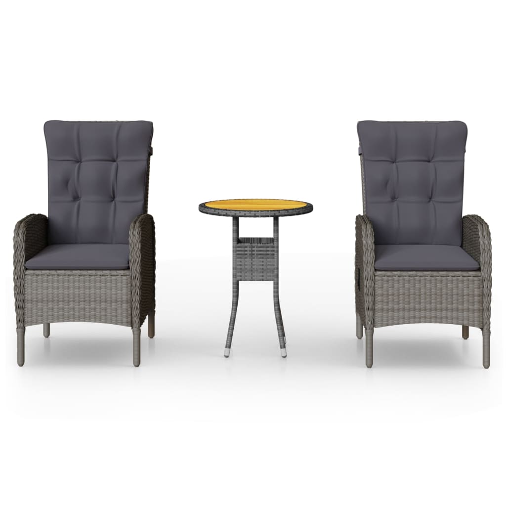 3-tlg. Garten-Bistro-Set Poly Rattan Grau