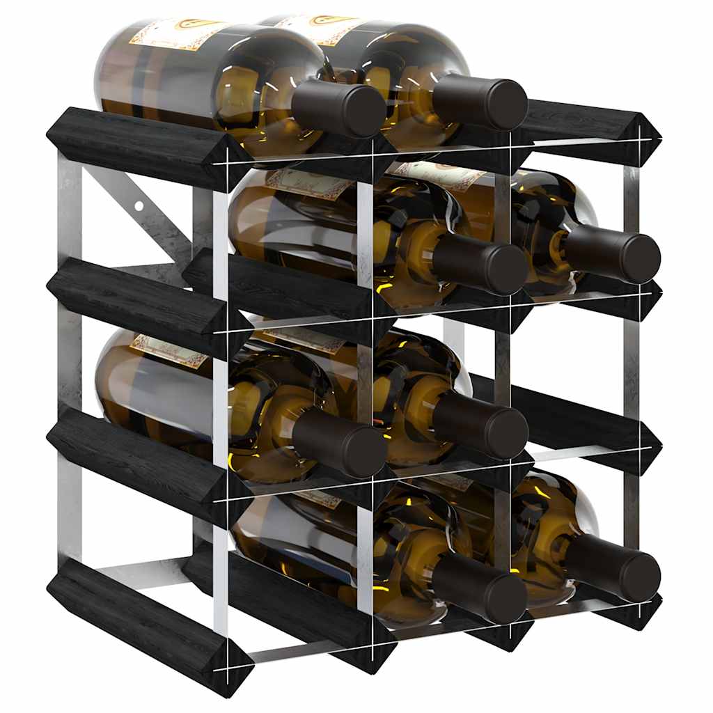 Weinregal für 12 Flaschen Schwarz Massivholz Kiefer