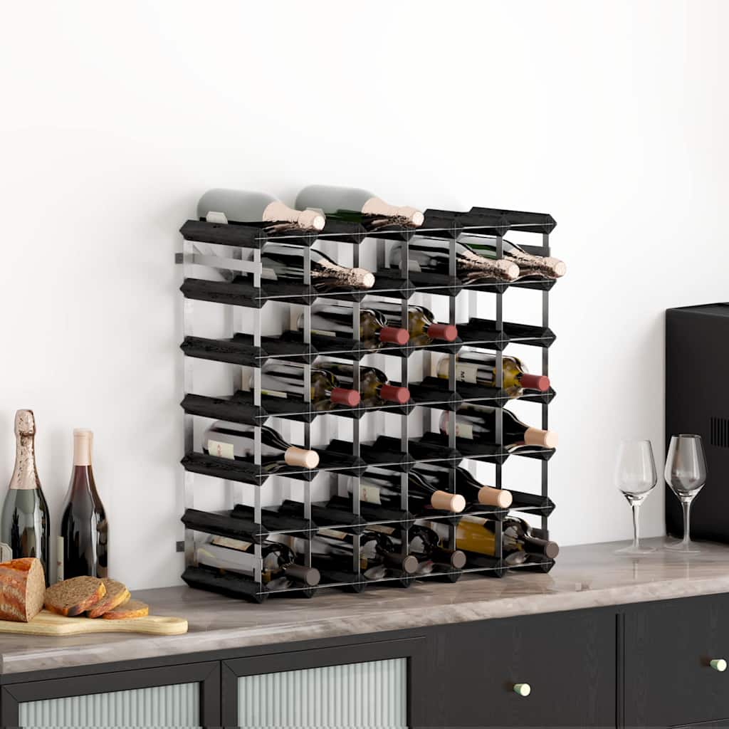 Weinregal für 42 Flaschen Schwarz Massivholz Kiefer