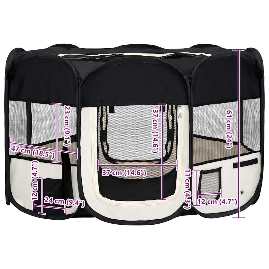Faltbarer Welpenlaufstall mit Tragetasche Schwarz 125x125x61 cm