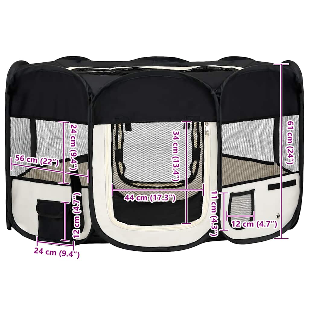 Faltbarer Welpenlaufstall mit Tragetasche Schwarz 145x145x61 cm