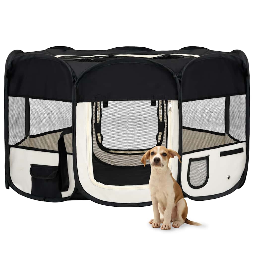 Faltbarer Welpenlaufstall mit Tragetasche Schwarz 145x145x61 cm