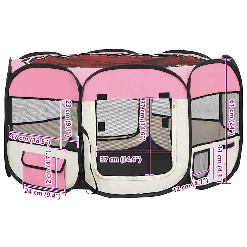 Faltbarer Welpenlaufstall mit Tragetasche Rosa 125x125x61 cm