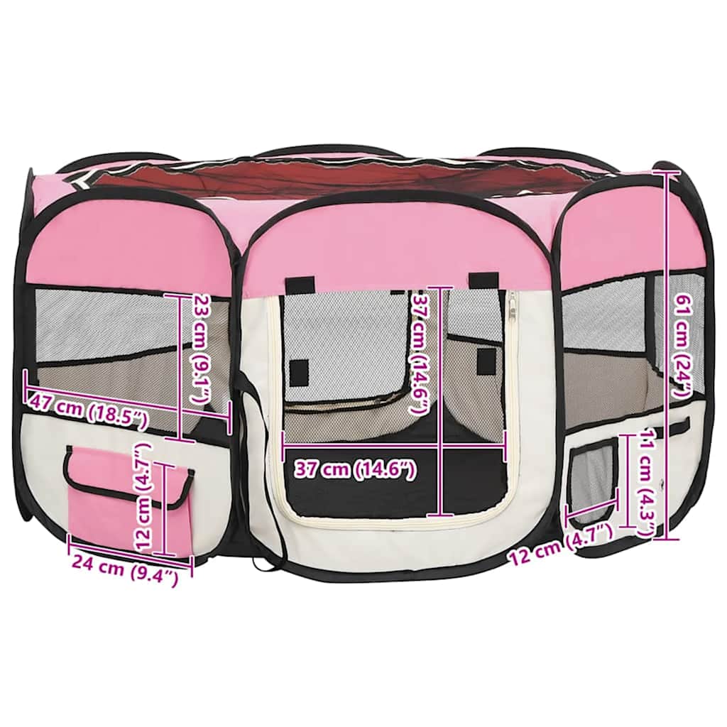 Faltbarer Welpenlaufstall mit Tragetasche Rosa 125x125x61 cm