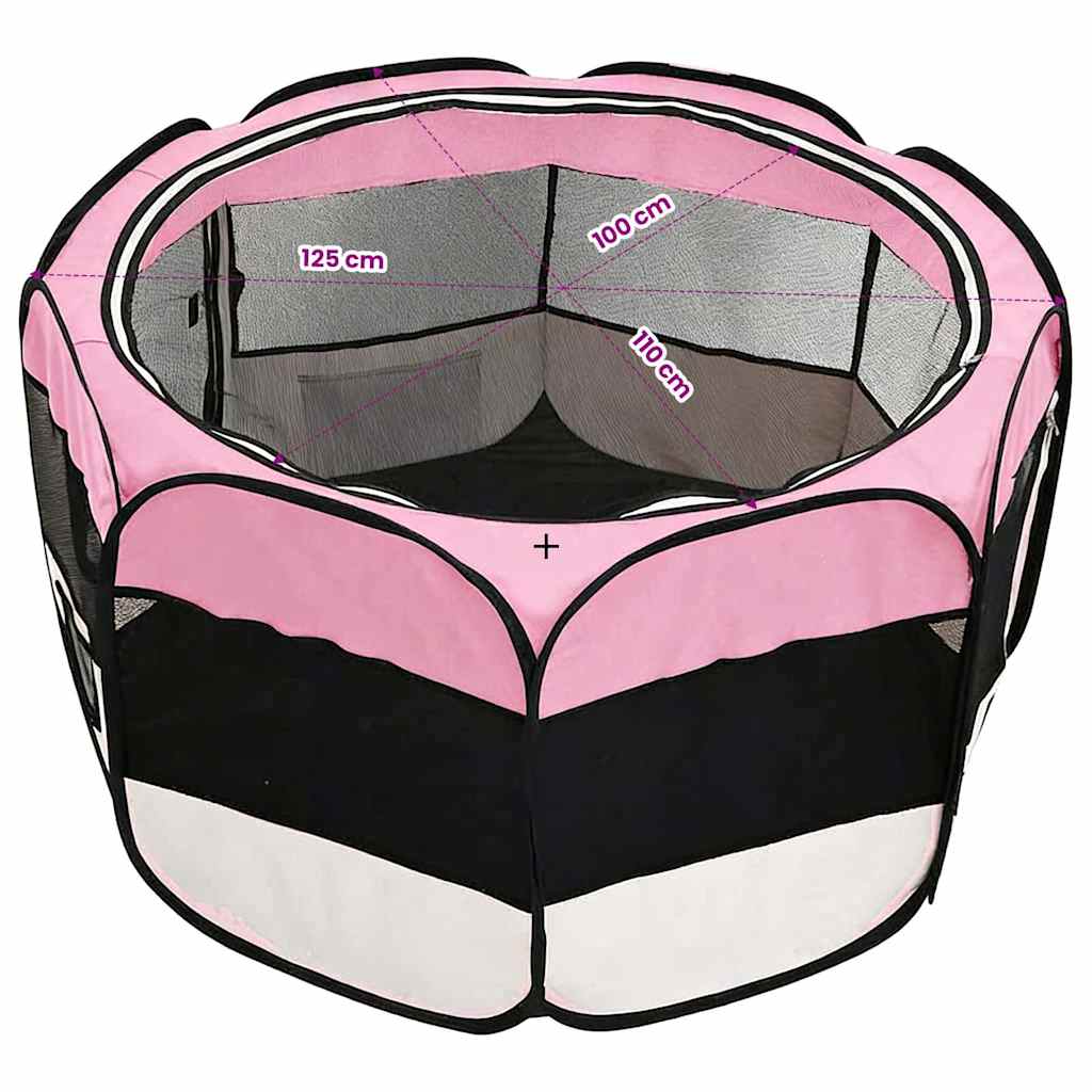 Faltbarer Welpenlaufstall mit Tragetasche Rosa 125x125x61 cm