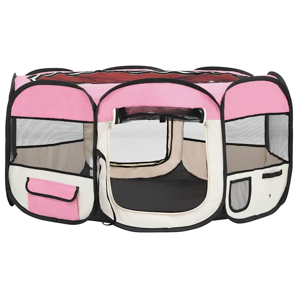 Faltbarer Welpenlaufstall mit Tragetasche Rosa 145x145x61 cm