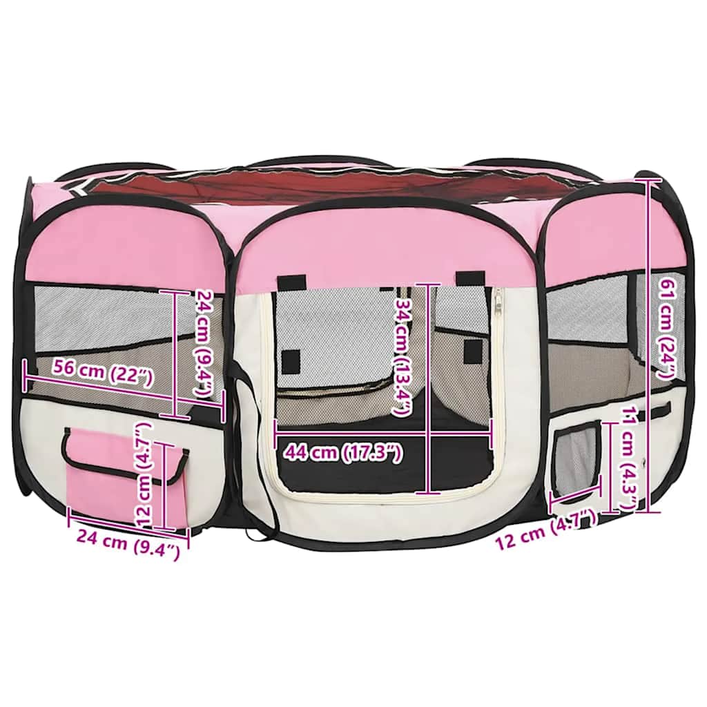 Faltbarer Welpenlaufstall mit Tragetasche Rosa 145x145x61 cm