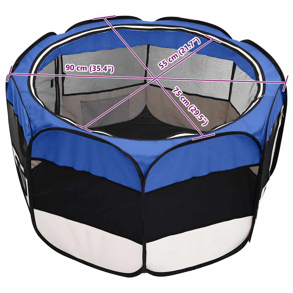 Faltbarer Welpenlaufstall mit Tragetasche Blau 90x90x58 cm