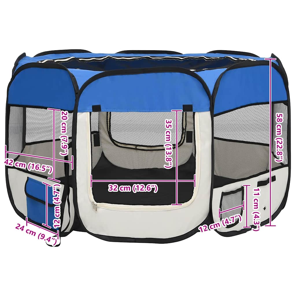 Faltbarer Welpenlaufstall mit Tragetasche Blau 110x110x58 cm