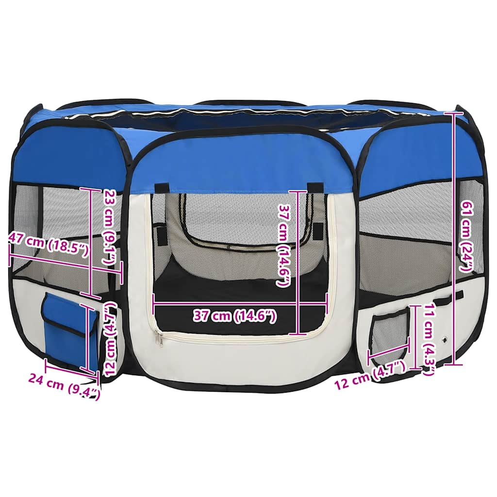 Faltbarer Welpenlaufstall mit Tragetasche Blau 125x125x61 cm