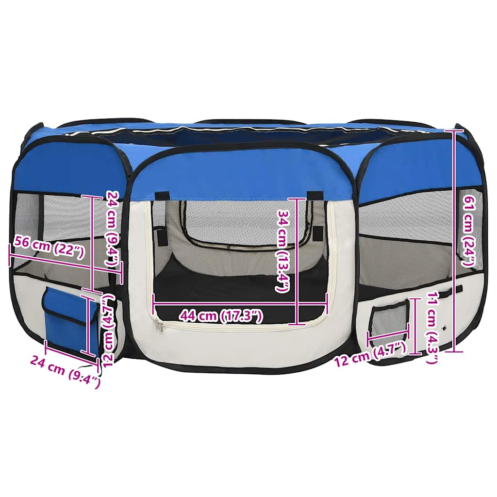 Faltbarer Welpenlaufstall mit Tragetasche Blau 145x145x61 cm