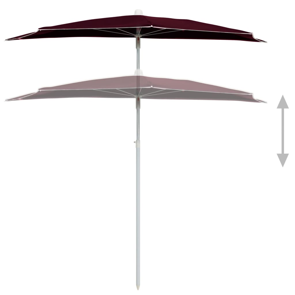 Halb-Sonnenschirm mit Mast 180x90 cm Bordeauxrot