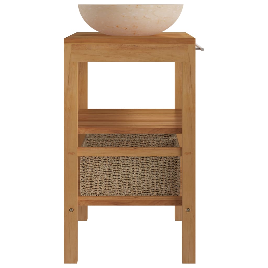 Waschtisch Massivholz Teak mit Waschbecken Marmor Creme