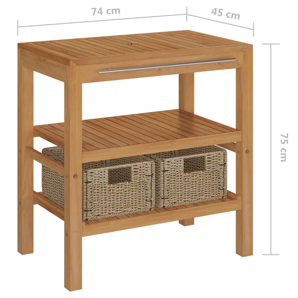 Waschtisch Massivholz Teak mit Waschbecken Marmor Schwarz