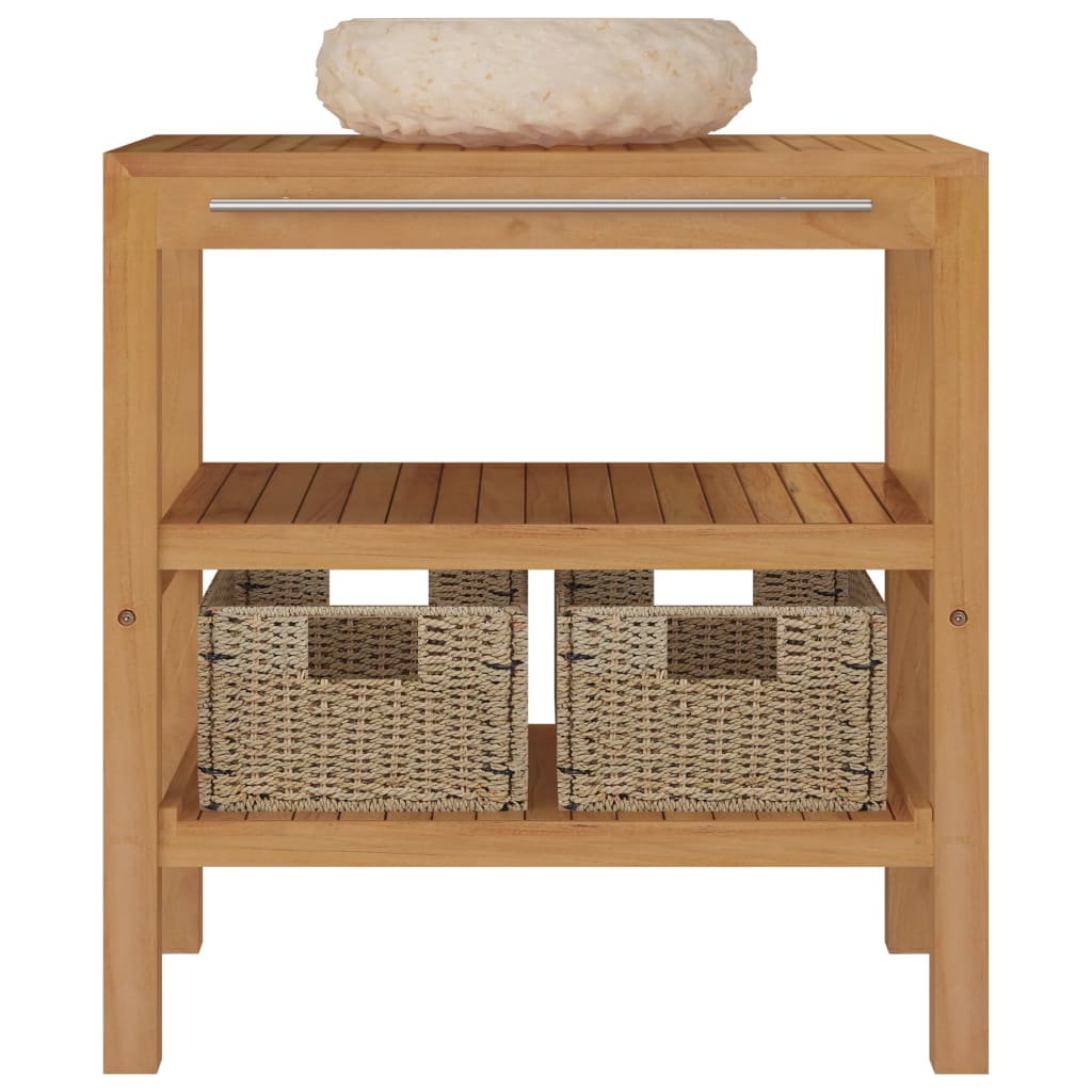 Waschtisch Massivholz Teak mit Waschbecken Marmor Creme