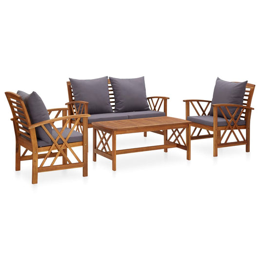 4-tlg. Garten-Lounge-Set mit Auflagen Massivholz Akazie